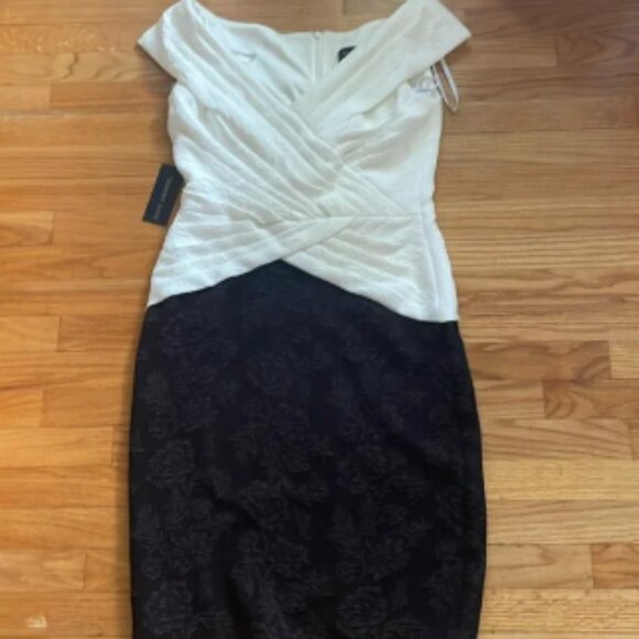 TADASHI MIDI DRESS SMALL BLACK WHITE EUC Bodycon - Picture 1 of 6